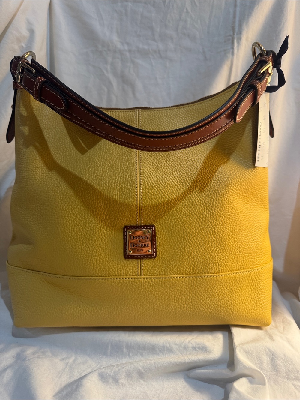 Dooney & Bourke Yellow Pebble Leather Hobo with Brown Trim